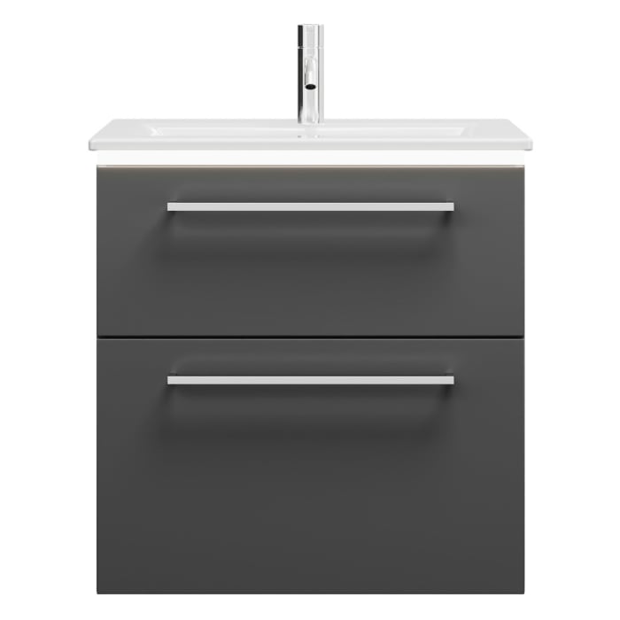 burgbad Eqio Waschtischkombination mit Keramik-Waschtisch Slim und LED-Beleuchtung, 62 cm, mit Stangengriff P95