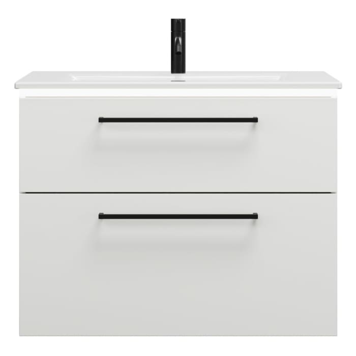 burgbad Eqio Waschtischkombination mit Keramik-Waschtisch Slim und LED-Beleuchtung, 82 cm, mit Stangengriff G0234