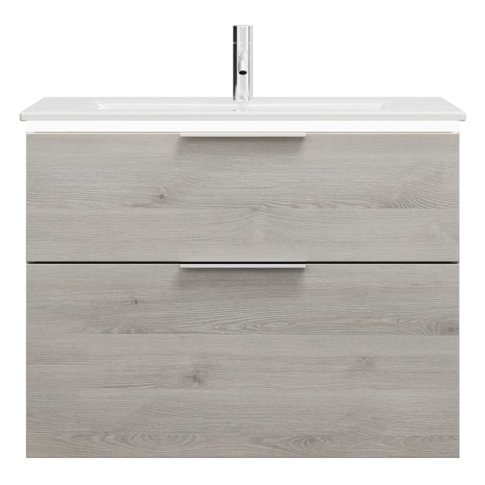 burgbad Eqio Waschtischkombination mit Keramik-Waschtisch Slim und LED-Beleuchtung, 82 cm, mit Griff G0146