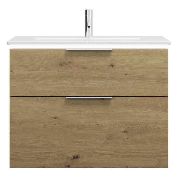 burgbad Eqio Waschtischkombination mit Keramik-Waschtisch Slim und LED-Beleuchtung, 82 cm, mit Griff G0146