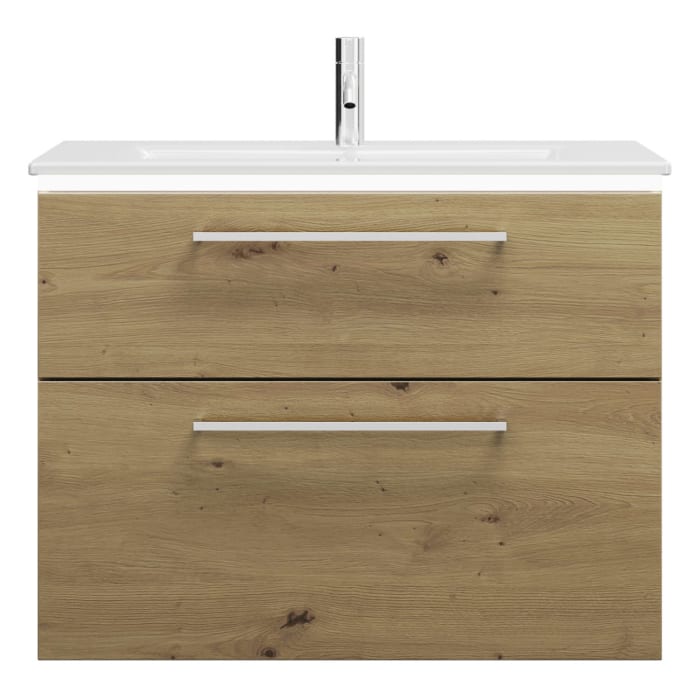 burgbad Eqio Waschtischkombination mit Keramik-Waschtisch Slim und LED-Beleuchtung, 82 cm, mit Stangengriff P95