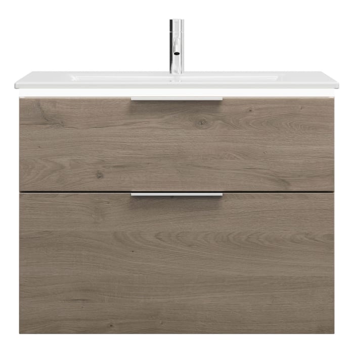 burgbad Eqio Waschtischkombination mit Keramik-Waschtisch Slim und LED-Beleuchtung, 82 cm, mit Griff G0146