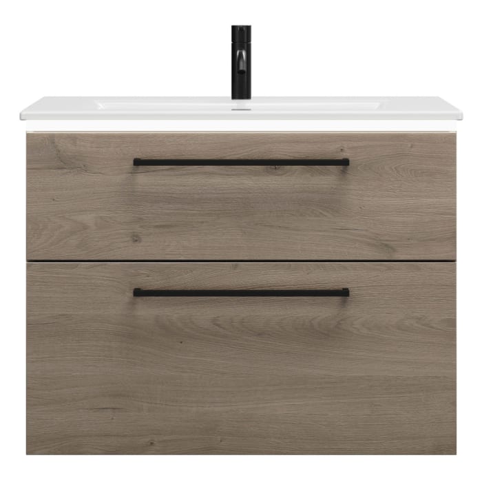 burgbad Eqio Waschtischkombination mit Keramik-Waschtisch Slim und LED-Beleuchtung, 82 cm, mit Stangengriff G0234