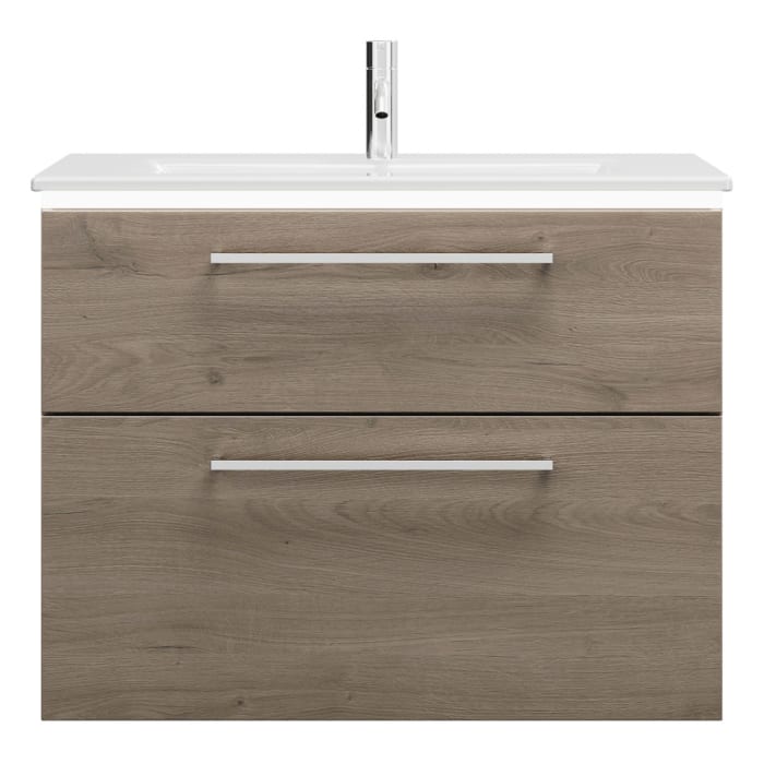 burgbad Eqio Waschtischkombination mit Keramik-Waschtisch Slim und LED-Beleuchtung, 82 cm, mit Stangengriff P95