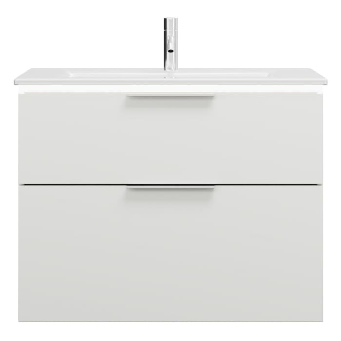 burgbad Eqio Waschtischkombination mit Keramik-Waschtisch Slim und LED-Beleuchtung, 82 cm, mit Griff G0146