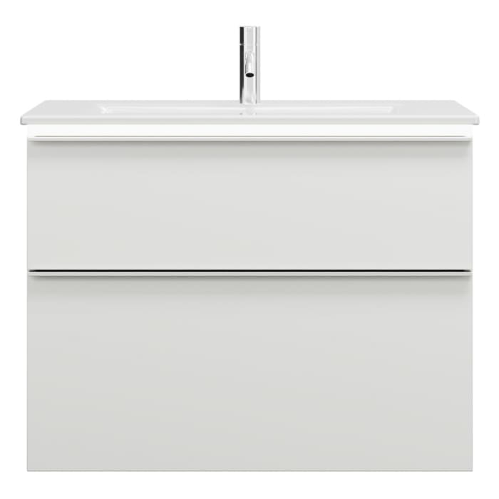 burgbad Eqio Waschtischkombination mit Keramik-Waschtisch Slim und LED-Beleuchtung, 82 cm, mit Griffleiste G0251