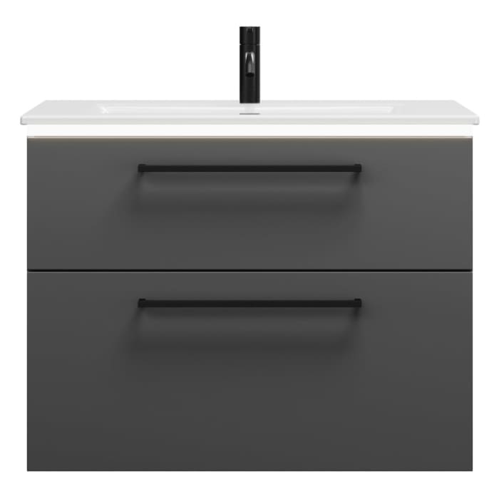 burgbad Eqio Waschtischkombination mit Keramik-Waschtisch Slim und LED-Beleuchtung, 82 cm, mit Stangengriff G0234