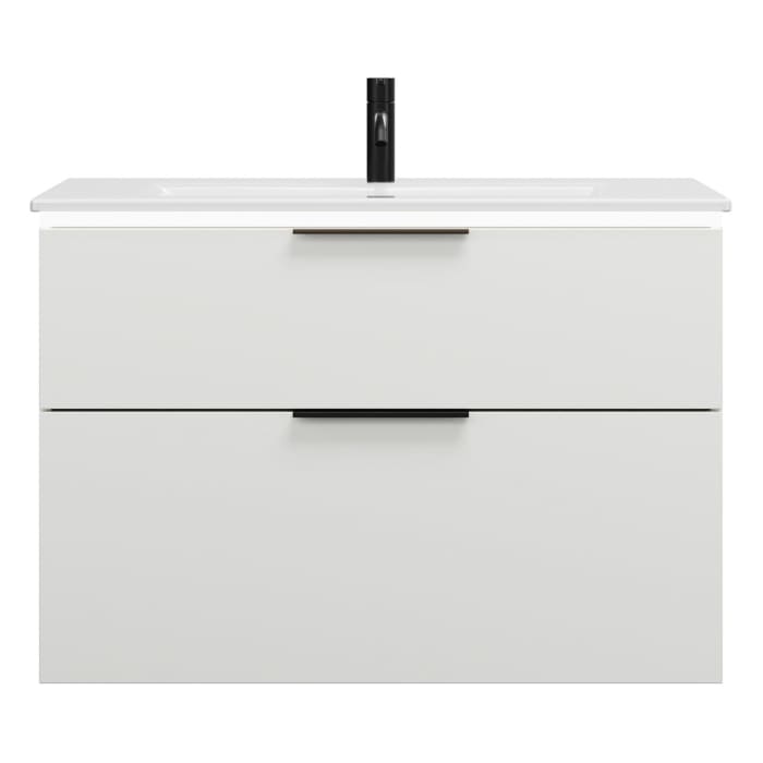 burgbad Eqio Waschtischkombination mit Keramik-Waschtisch Slim und LED-Beleuchtung, 92 cm, mit Griff G0200