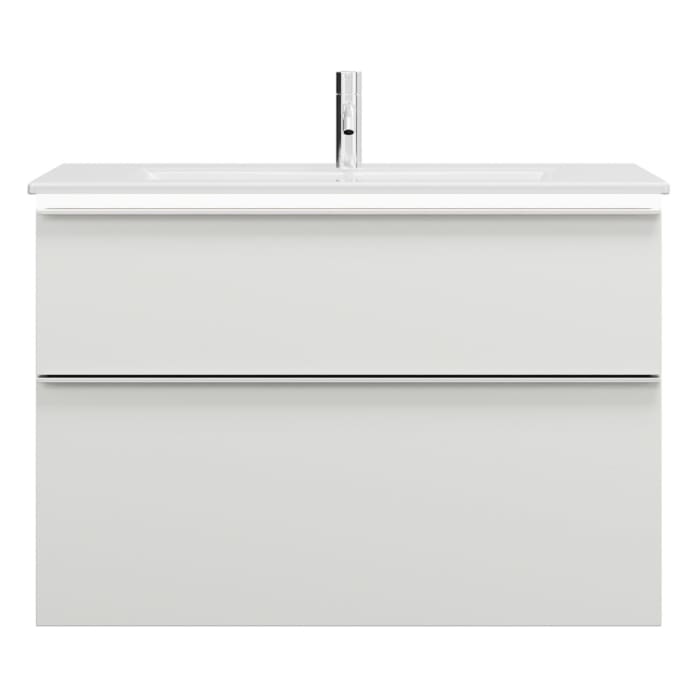 burgbad Eqio Waschtischkombination mit Keramik-Waschtisch Slim und LED-Beleuchtung, 92 cm, mit Griffleiste G0251