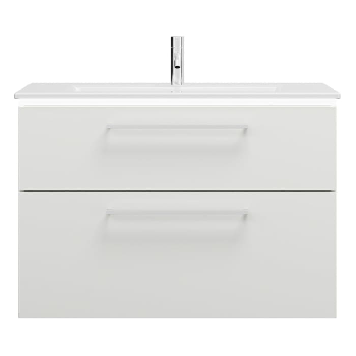 burgbad Eqio Waschtischkombination mit Keramik-Waschtisch Slim und LED-Beleuchtung, 92 cm, mit Stangengriff P95