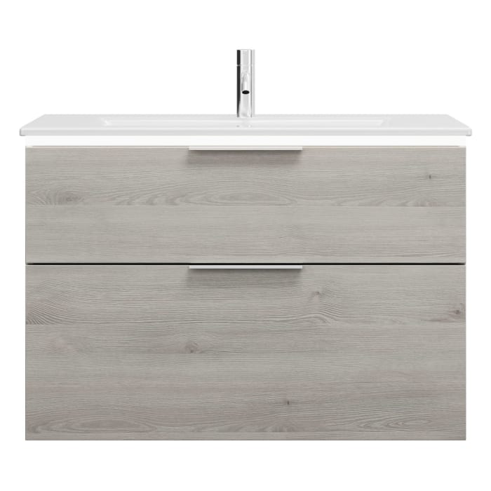 burgbad Eqio Waschtischkombination mit Keramik-Waschtisch Slim und LED-Beleuchtung, 92 cm, mit Griff G0146