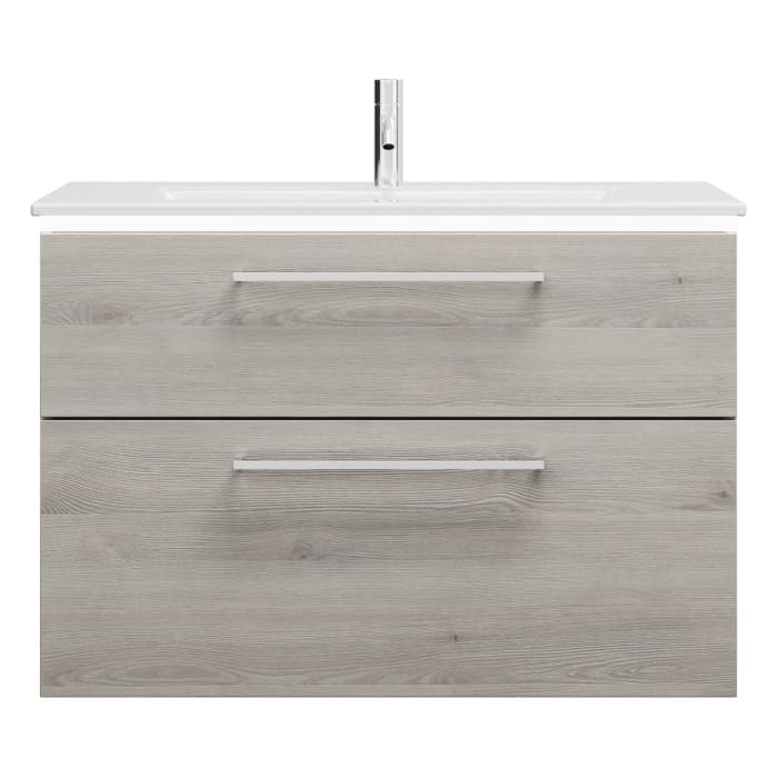 burgbad Eqio Waschtischkombination mit Keramik-Waschtisch Slim und LED-Beleuchtung, 92 cm, mit Stangengriff P95