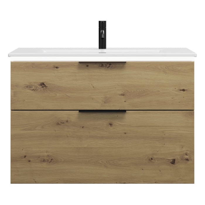 burgbad Eqio Waschtischkombination mit Keramik-Waschtisch Slim und LED-Beleuchtung, 92 cm, mit Griff G0200