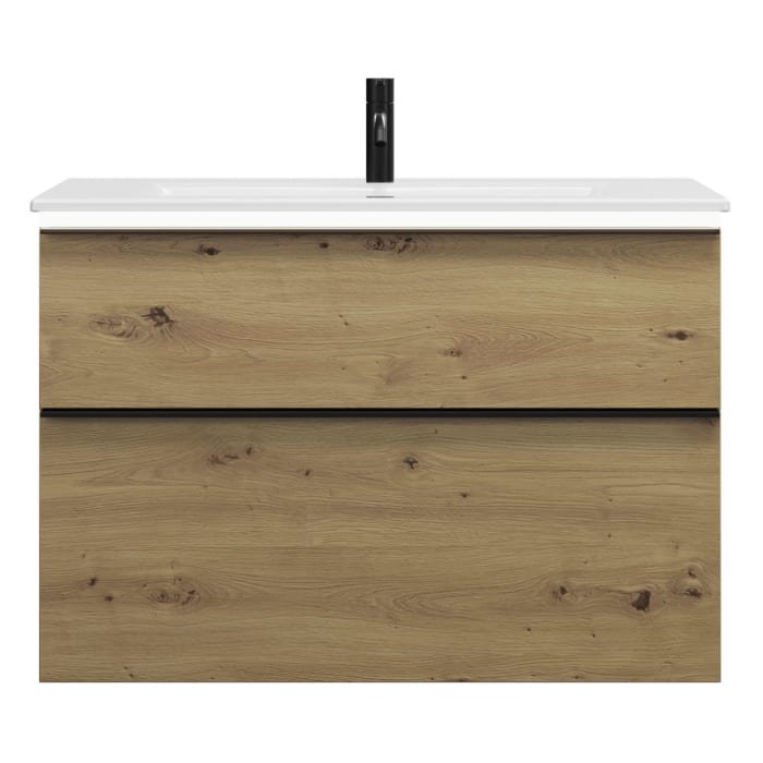 burgbad Eqio Waschtischkombination mit Keramik-Waschtisch Slim und LED-Beleuchtung, 92 cm, mit Griffleiste G0252