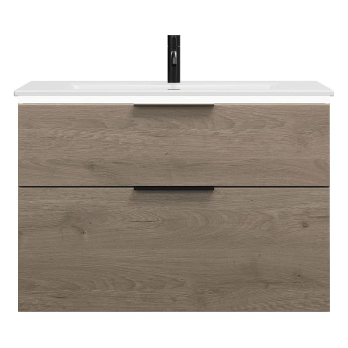 burgbad Eqio Waschtischkombination mit Keramik-Waschtisch Slim und LED-Beleuchtung, 92 cm, mit Griff G0200