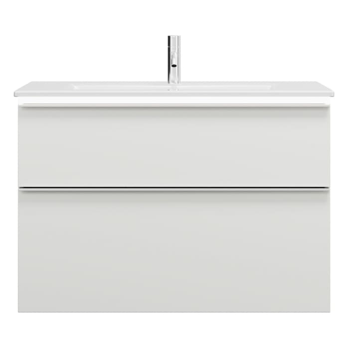 burgbad Eqio Waschtischkombination mit Keramik-Waschtisch Slim und LED-Beleuchtung, 92 cm, mit Griffleiste G0251