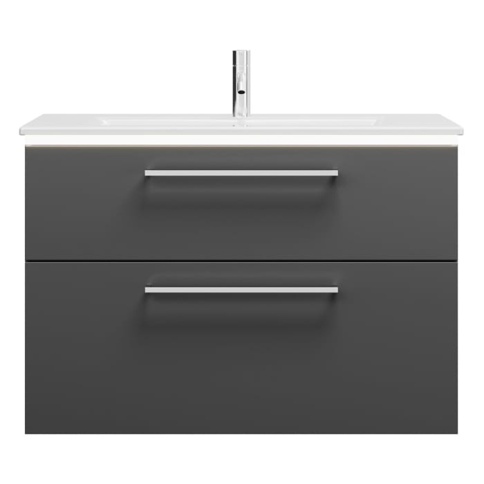 burgbad Eqio Waschtischkombination mit Keramik-Waschtisch Slim und LED-Beleuchtung, 92 cm, mit Stangengriff P95