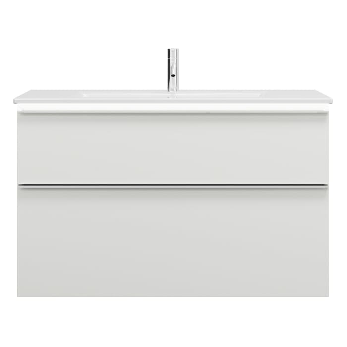 burgbad Eqio Waschtischkombination mit Keramik-Waschtisch Slim und LED-Beleuchtung, 102 cm, mit Griffleiste G0251