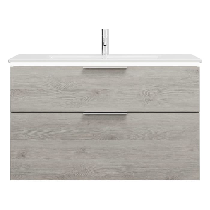 burgbad Eqio Waschtischkombination mit Keramik-Waschtisch Slim und LED-Beleuchtung, 102 cm, mit Griff G0146