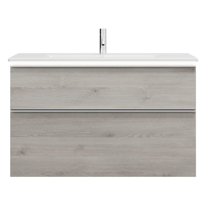 burgbad Eqio Waschtischkombination mit Keramik-Waschtisch Slim und LED-Beleuchtung, 102 cm, mit Griffleiste G0251