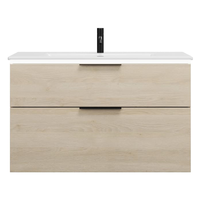 burgbad Eqio Waschtischkombination mit Keramik-Waschtisch Slim und LED-Beleuchtung, 102 cm, mit Griff G0200