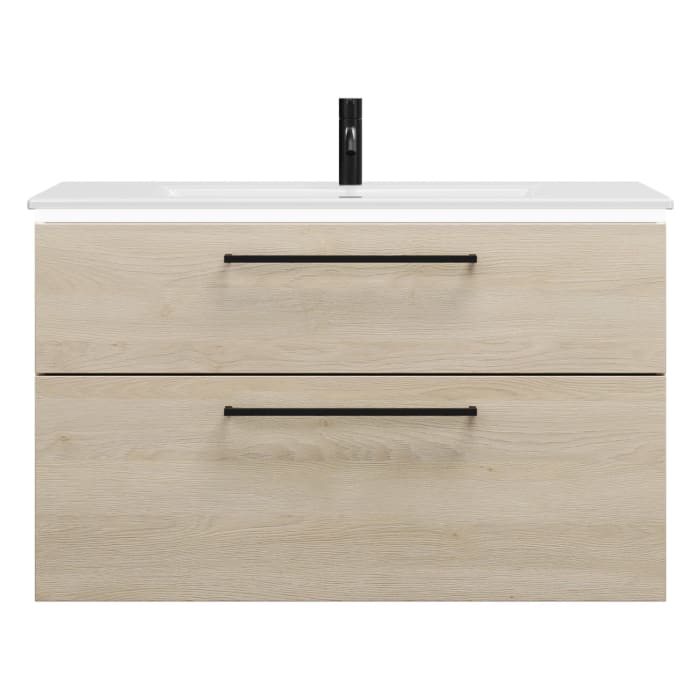 burgbad Eqio Waschtischkombination mit Keramik-Waschtisch Slim und LED-Beleuchtung, 102 cm, mit Stangengriff G0234