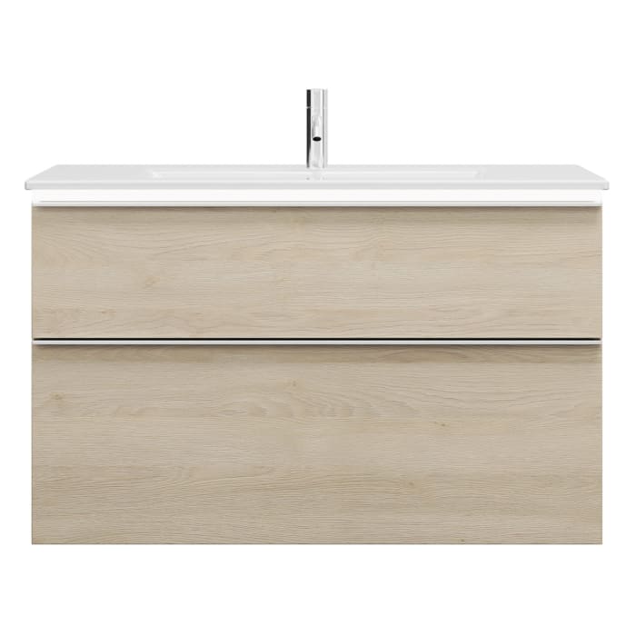 burgbad Eqio Waschtischkombination mit Keramik-Waschtisch Slim und LED-Beleuchtung, 102 cm, mit Griffleiste G0251