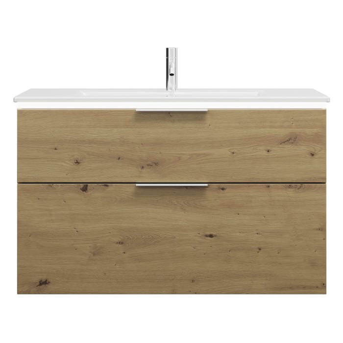 burgbad Eqio Waschtischkombination mit Keramik-Waschtisch Slim und LED-Beleuchtung, 102 cm, mit Griff G0146