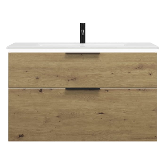 burgbad Eqio Waschtischkombination mit Keramik-Waschtisch Slim und LED-Beleuchtung, 102 cm, mit Griff G0200