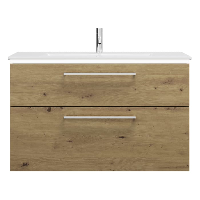 burgbad Eqio Waschtischkombination mit Keramik-Waschtisch Slim und LED-Beleuchtung, 102 cm, mit Stangengriff P95