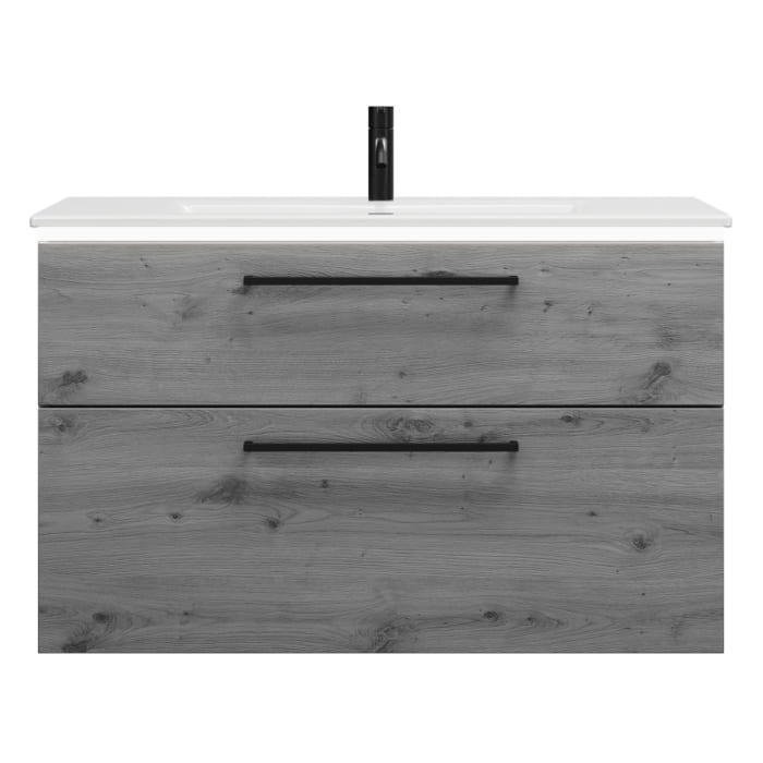 burgbad Eqio Waschtischkombination mit Keramik-Waschtisch Slim und LED-Beleuchtung, 102 cm, mit Stangengriff G0234