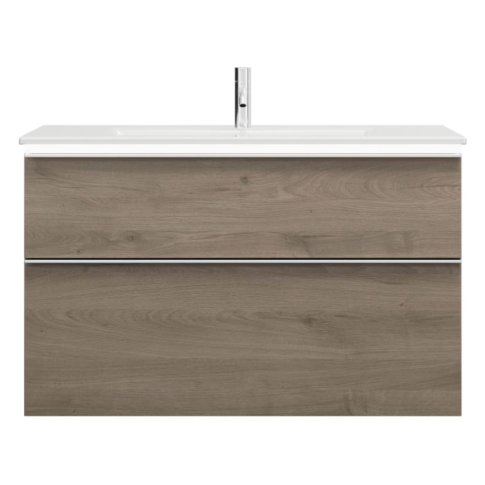 burgbad Eqio Waschtischkombination mit Keramik-Waschtisch Slim und LED-Beleuchtung, 102 cm, mit Griffleiste G0251