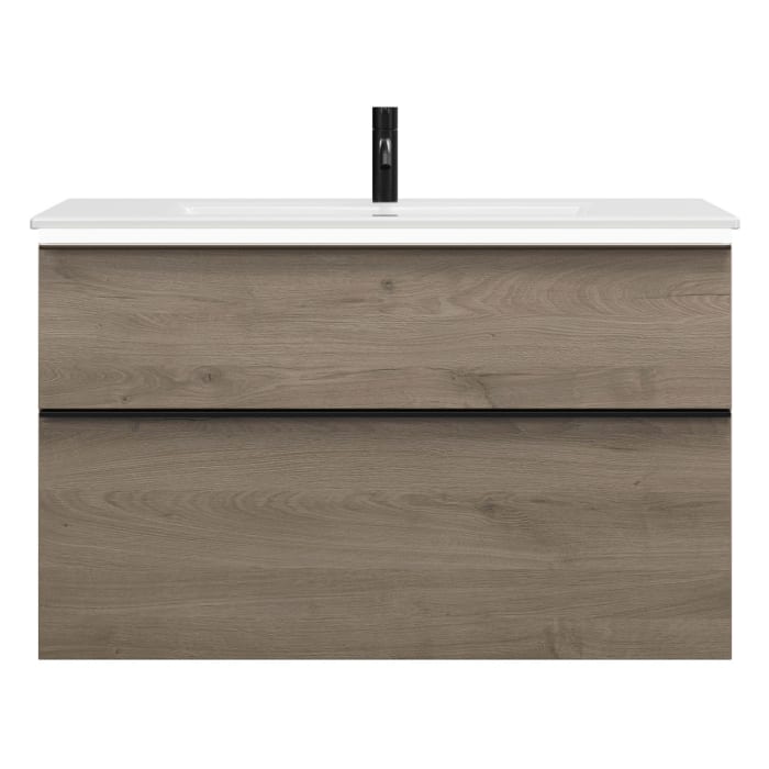 burgbad Eqio Waschtischkombination mit Keramik-Waschtisch Slim und LED-Beleuchtung, 102 cm, mit Griffleiste G0252