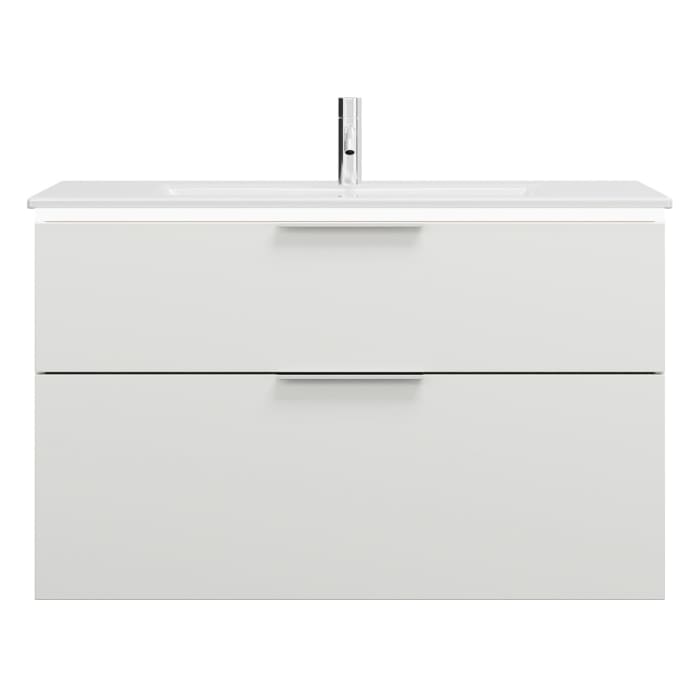 burgbad Eqio Waschtischkombination mit Keramik-Waschtisch Slim und LED-Beleuchtung, 102 cm, mit Griff G0146