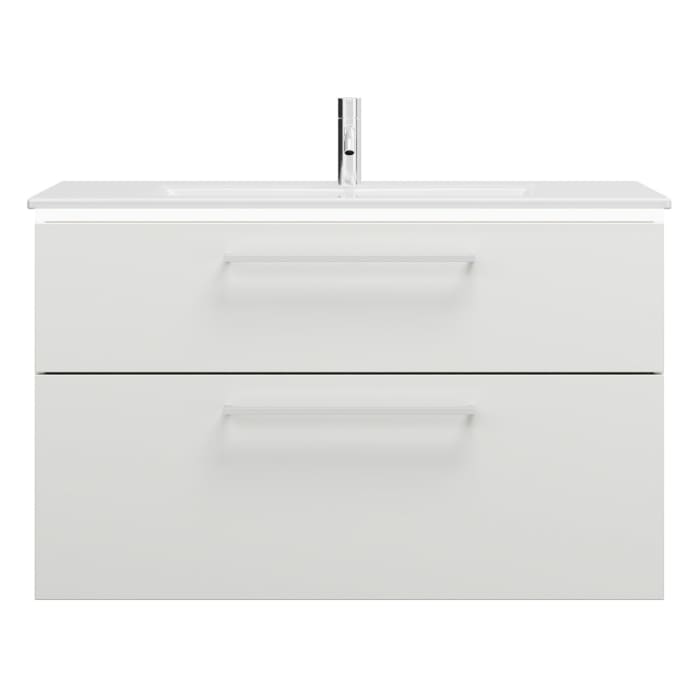 burgbad Eqio Waschtischkombination mit Keramik-Waschtisch Slim und LED-Beleuchtung, 102 cm, mit Stangengriff P95