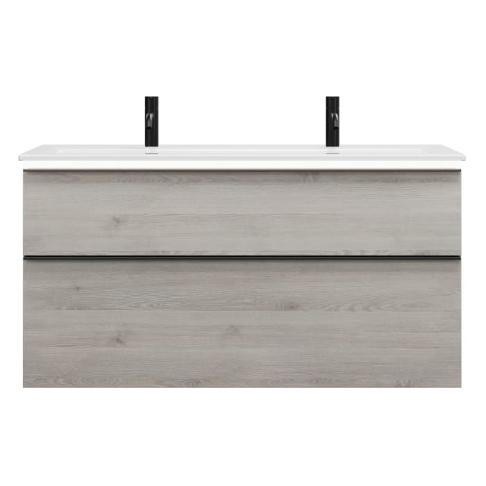 burgbad Eqio Waschtischkombination mit Keramik-Waschtisch Slim und LED-Beleuchtung, 122 cm, mit Griffleiste G0252