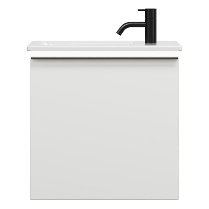 burgbad Eqio Waschtischkombination mit Keramik-Waschtisch Slim und LED-Beleuchtung, 52 cm, mit Stangengriff P95