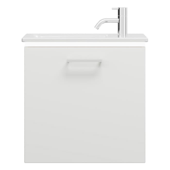 burgbad Eqio Waschtischkombination mit Keramik-Waschtisch Slim und LED-Beleuchtung, 52 cm, mit Stangengriff P95