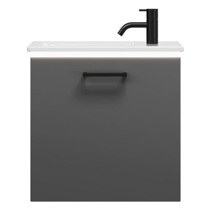 burgbad Eqio Waschtischkombination mit Keramik-Waschtisch Slim und LED-Beleuchtung, 52 cm, mit Stangengriff G0242