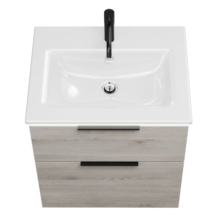 burgbad Eqio Waschtischkombination mit Keramik-Waschtisch Slim und LED-Beleuchtung, 62 cm, mit Griff G0200