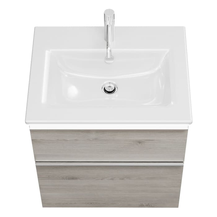 burgbad Eqio Waschtischkombination mit Keramik-Waschtisch Slim und LED-Beleuchtung, 62 cm, mit Griffleiste G0251