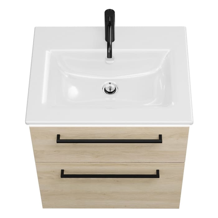 burgbad Eqio Waschtischkombination mit Keramik-Waschtisch Slim und LED-Beleuchtung, 62 cm, mit Stangengriff G0234