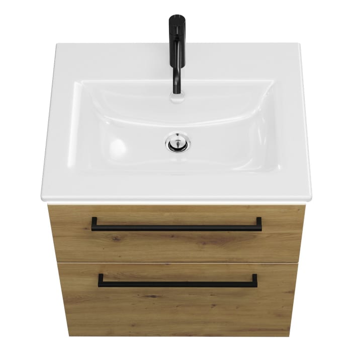 burgbad Eqio Waschtischkombination mit Keramik-Waschtisch Slim und LED-Beleuchtung, 62 cm, mit Stangengriff G0234