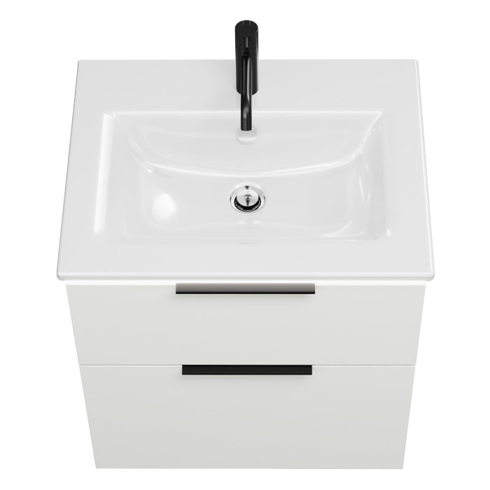 burgbad Eqio Waschtischkombination mit Keramik-Waschtisch Slim und LED-Beleuchtung, 62 cm, mit Griff G0200