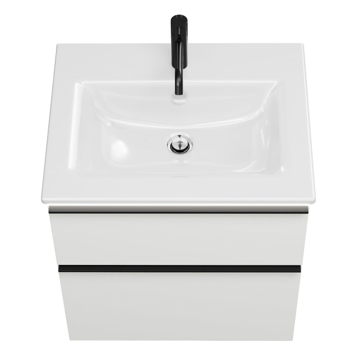 burgbad Eqio Waschtischkombination mit Keramik-Waschtisch Slim und LED-Beleuchtung, 62 cm, mit Griffleiste G0252