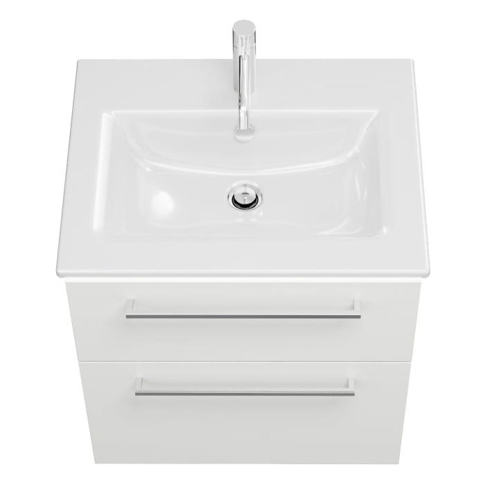 burgbad Eqio Waschtischkombination mit Keramik-Waschtisch Slim und LED-Beleuchtung, 62 cm, mit Stangengriff P95