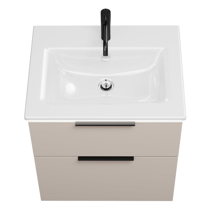 burgbad Eqio Waschtischkombination mit Keramik-Waschtisch Slim und LED-Beleuchtung, 62 cm, mit Griff G0200