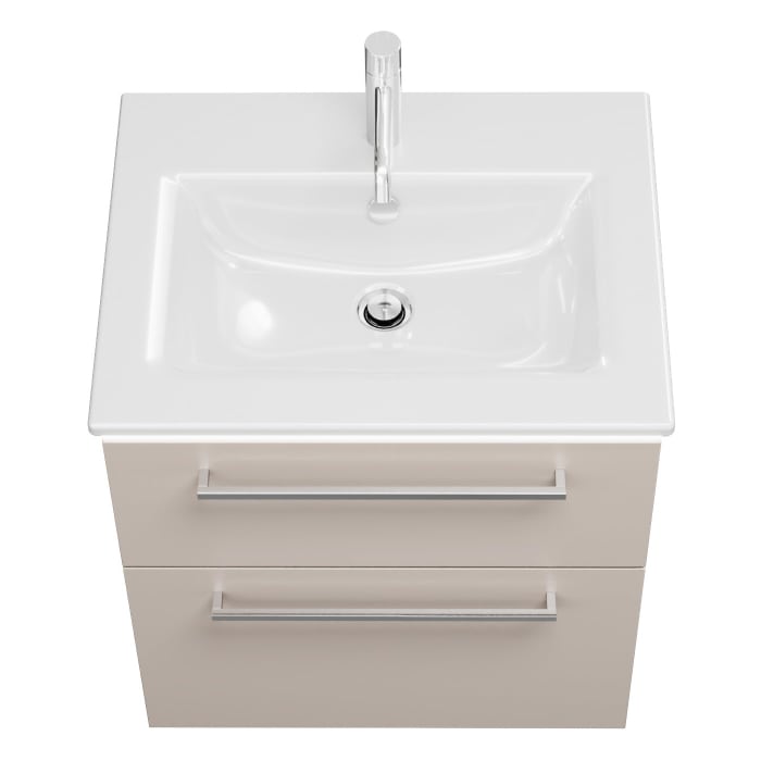 burgbad Eqio Waschtischkombination mit Keramik-Waschtisch Slim und LED-Beleuchtung, 62 cm, mit Stangengriff P95