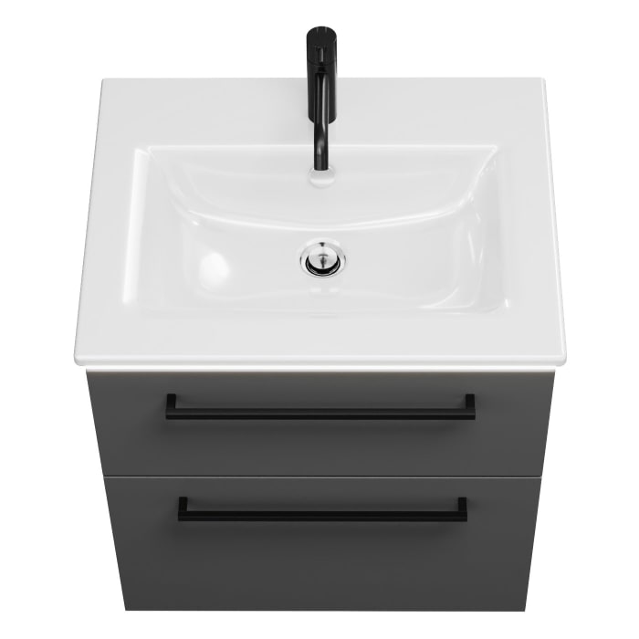 burgbad Eqio Waschtischkombination mit Keramik-Waschtisch Slim und LED-Beleuchtung, 62 cm, mit Stangengriff G0234