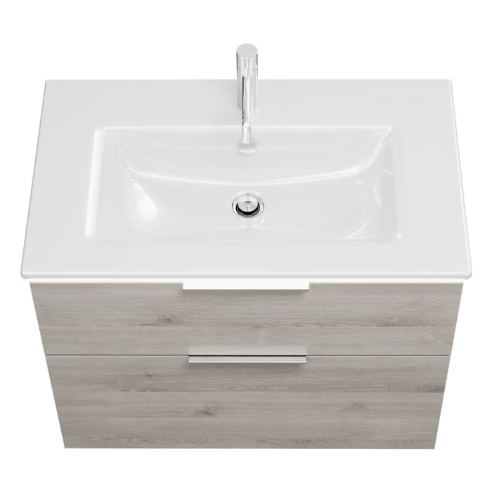 burgbad Eqio Waschtischkombination mit Keramik-Waschtisch Slim und LED-Beleuchtung, 82 cm, mit Griff G0146